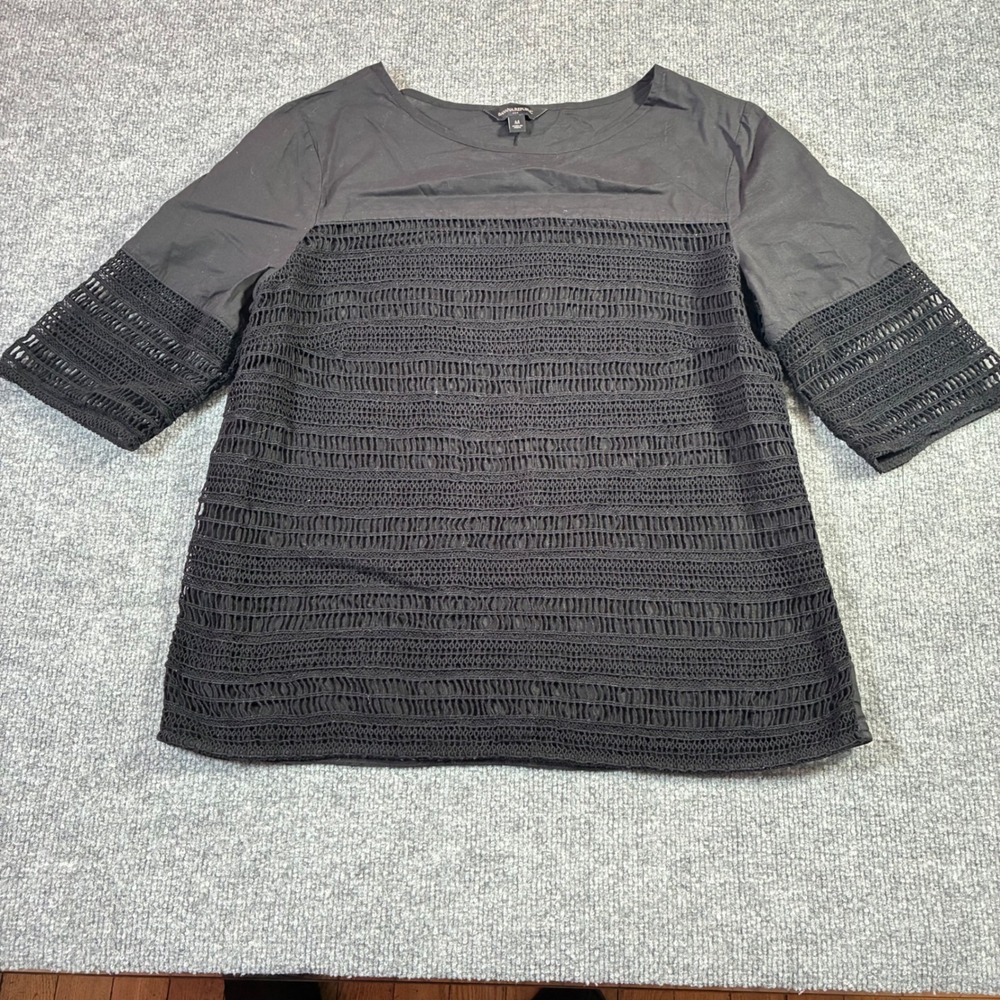 Banana‎ Republic Crochet Top Womens M Black Mixed Media Short Sleeve